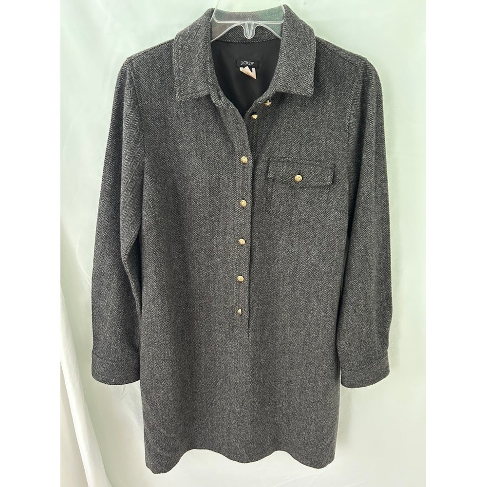J.Crew Womens Gray Wool Herringbone Gold Button Shirt Dress 6 48510 FA11